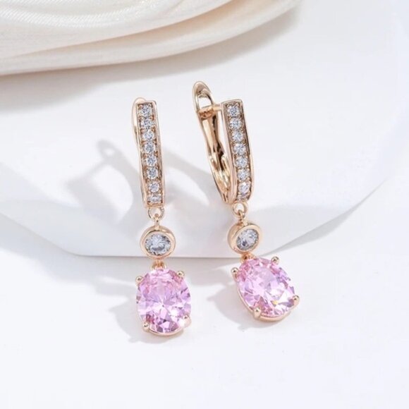 Jewelry - Rose Gold Plated Pink Zirconia Dangle Earrings